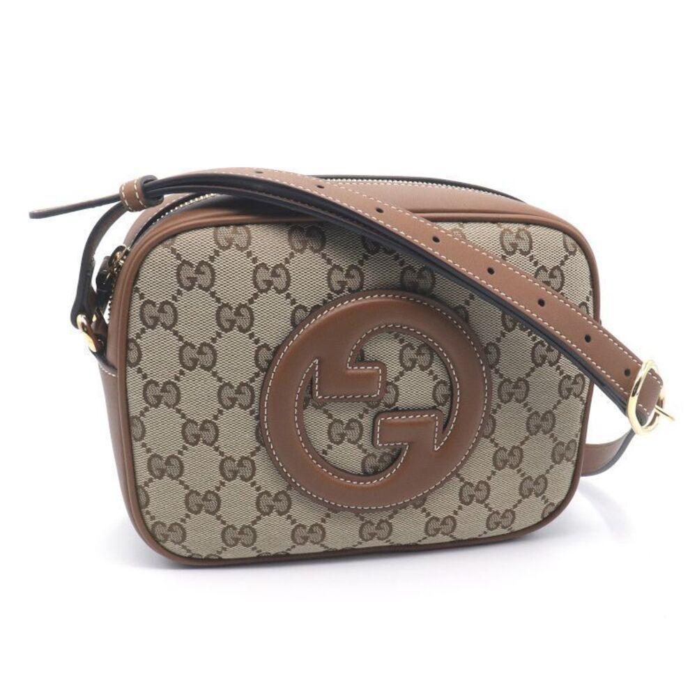 Gucci Blondie Canvas Leather Double GG Shoulder Bag Brown